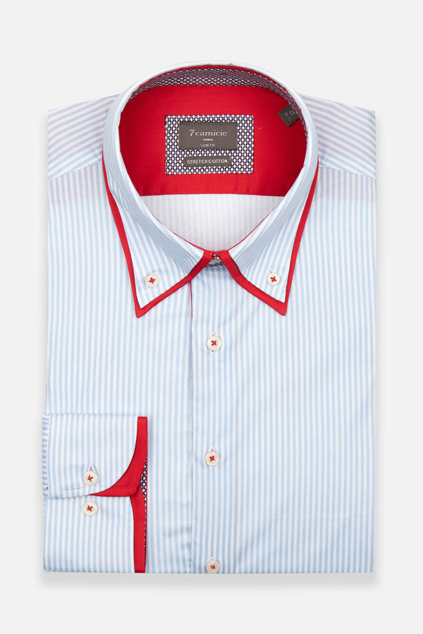 Camicia Uomo Sport Popelin Stretch Bianco Celeste