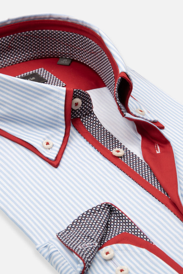 Camicia Uomo Sport Popelin Stretch Bianco Celeste