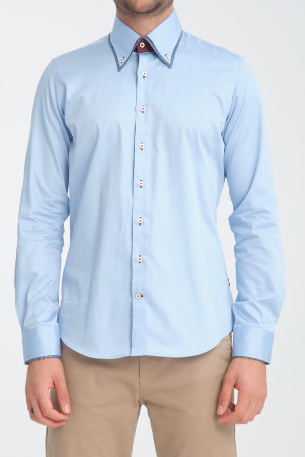 Camicia Uomo Sport Satin Celeste