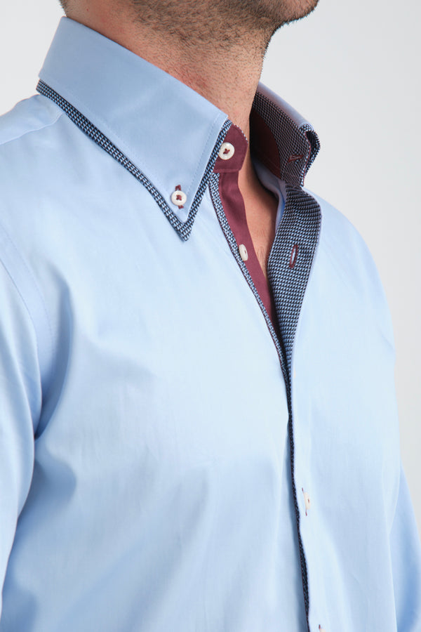 Camicia Uomo Sport Satin Celeste