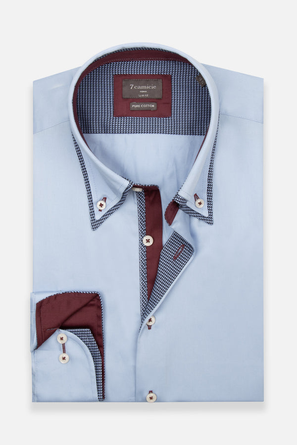 Camicia Uomo Sport Satin Celeste