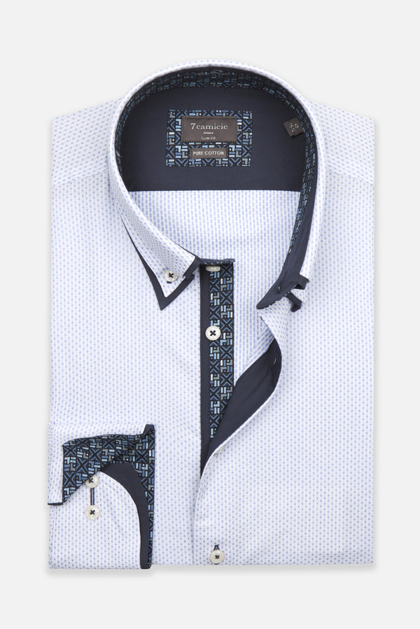 Marco Polo Iconic Herren Hemd Jacquard Weiss Hellblau