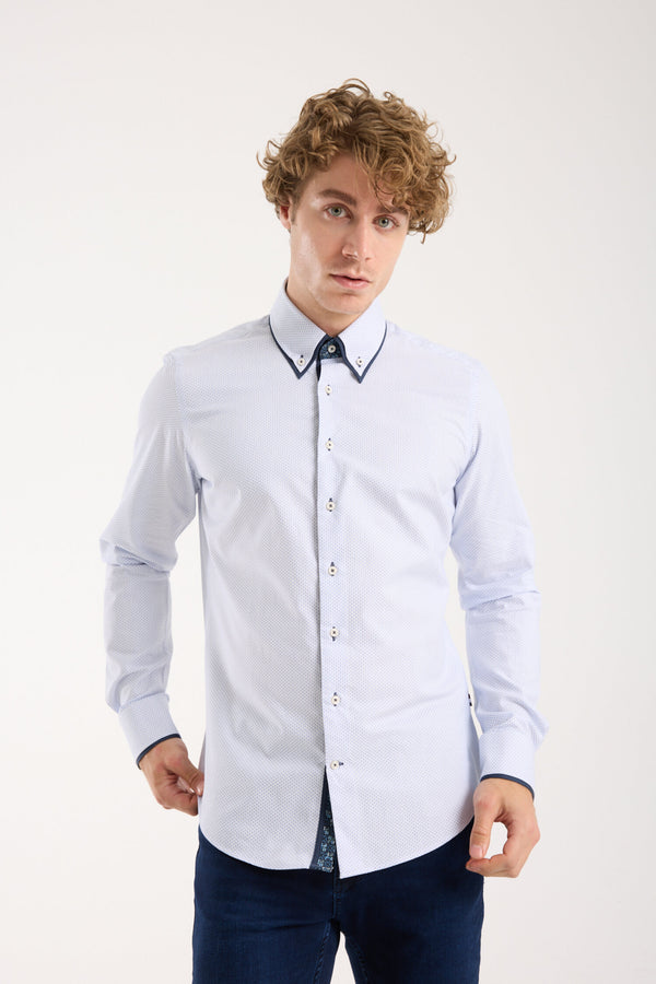 Camicia Uomo Marco Polo Iconic Jacquard Bianco Celeste