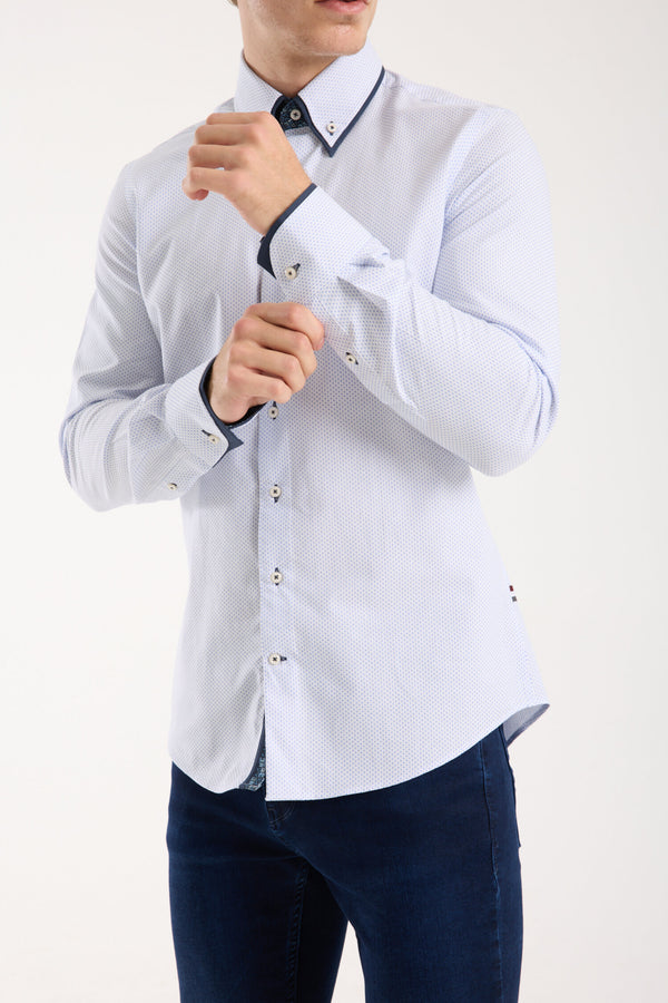 Camicia Uomo Marco Polo Iconic Jacquard Bianco Celeste