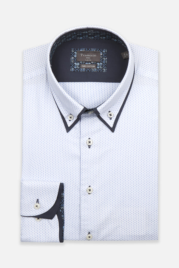 Marco Polo Iconic Herren Hemd Jacquard Weiss Hellblau