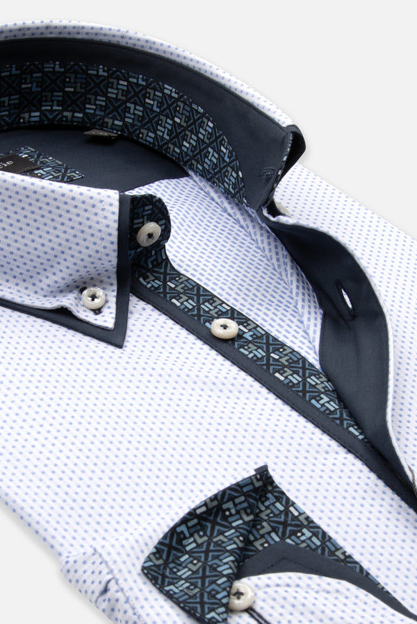Marco Polo Iconic Herren Hemd Jacquard Weiss Hellblau