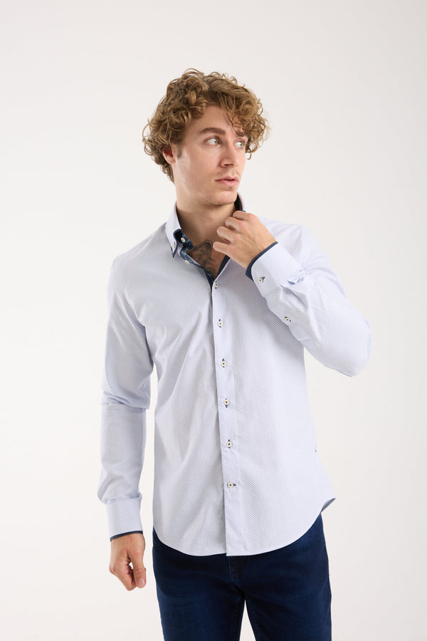 Camicia Uomo Marco Polo Iconic Jacquard Bianco Celeste