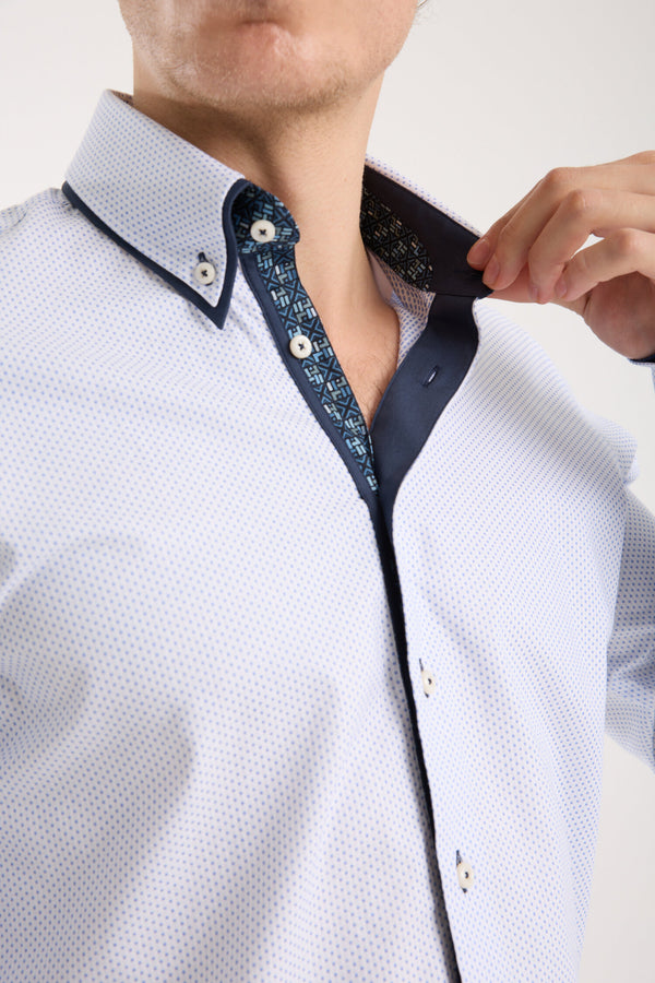 Camicia Uomo Marco Polo Iconic Jacquard Bianco Celeste