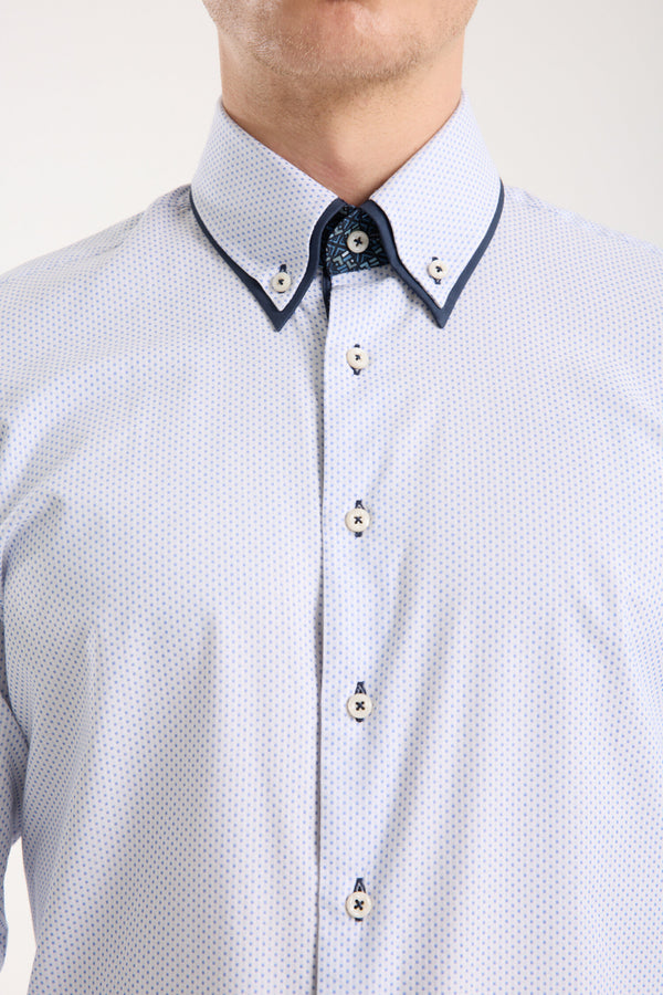 Camicia Uomo Marco Polo Iconic Jacquard Bianco Celeste