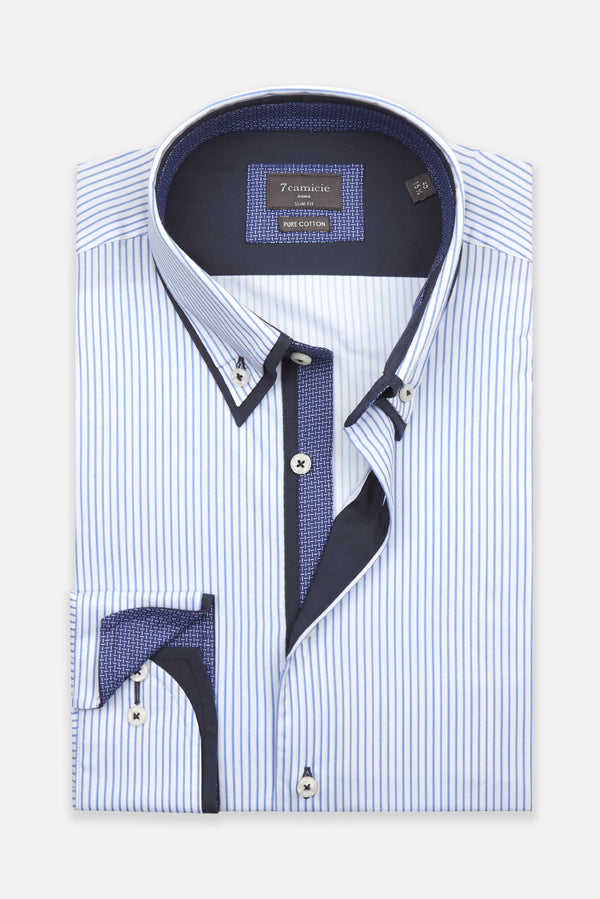 Camisa Hombre Popelin Blanco Azul