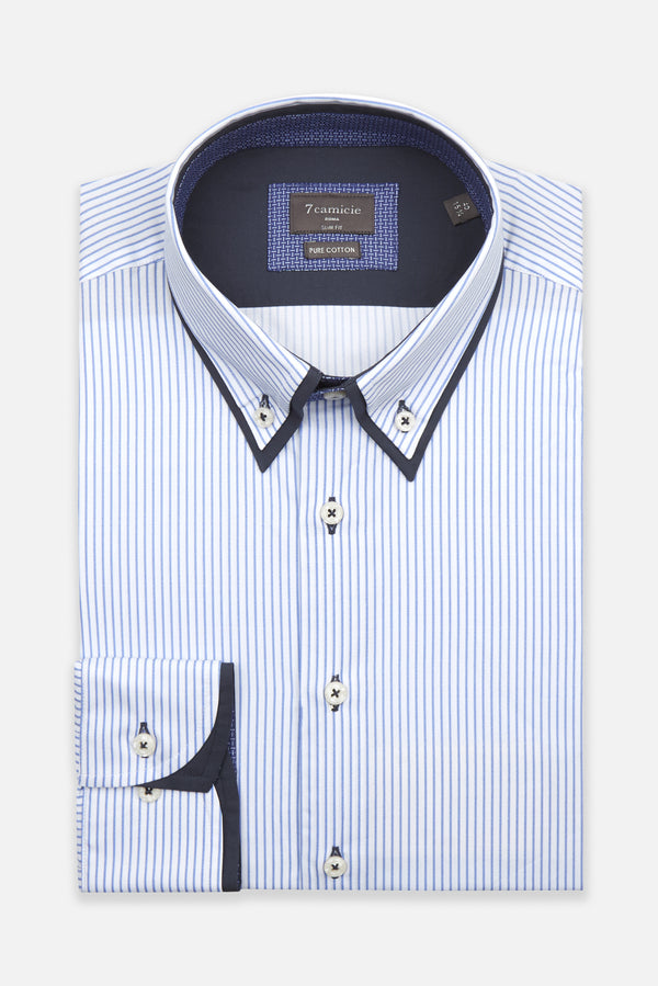 Camisa Hombre Popelin Blanco Azul