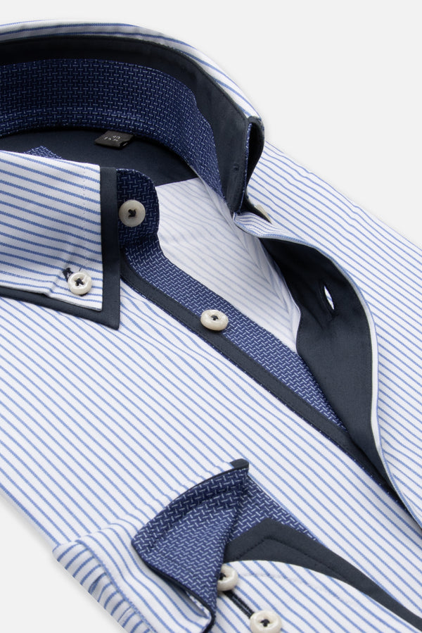 Camisa Hombre Popelin Blanco Azul