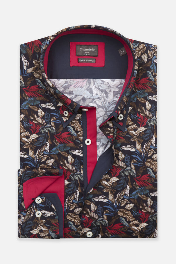Camicia Uomo Marco Polo Iconic Popelin Stretch Blu Rosso