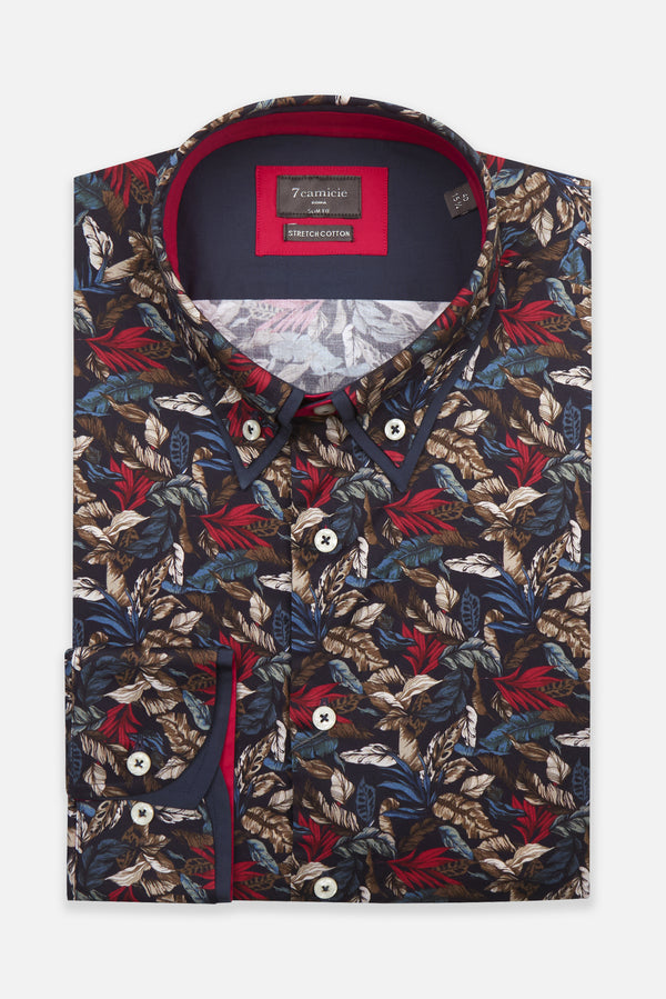 Camicia Uomo Marco Polo Iconic Popelin Stretch Blu Rosso