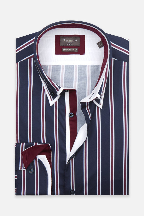 Camisa Hombre Marco Polo Iconic Popelin Stretch Azul Rojo