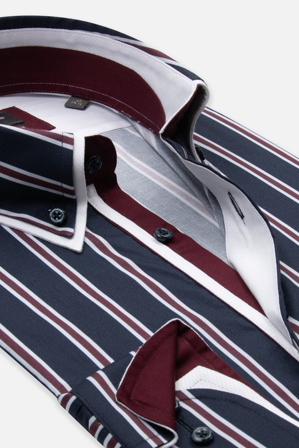 Camisa Hombre Marco Polo Iconic Popelin Stretch Azul Rojo