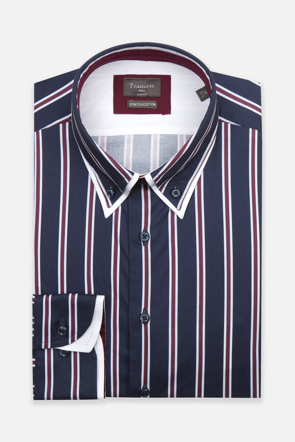 Camisa Hombre Marco Polo Iconic Popelin Stretch Azul Rojo