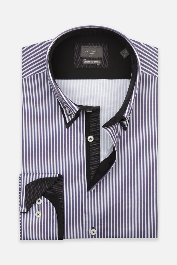 Camisa Hombre Marco Polo Iconic Popelin Stretch Blanco Morado