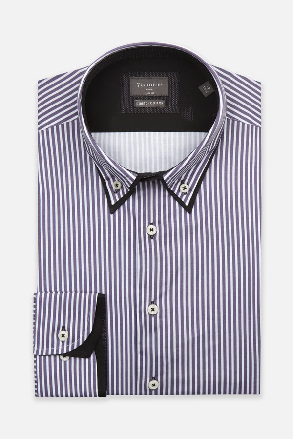 Camisa Hombre Marco Polo Iconic Popelin Stretch Blanco Morado