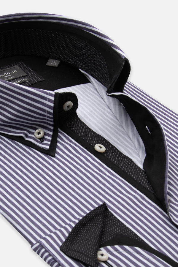 Camisa Hombre Marco Polo Iconic Popelin Stretch Blanco Morado