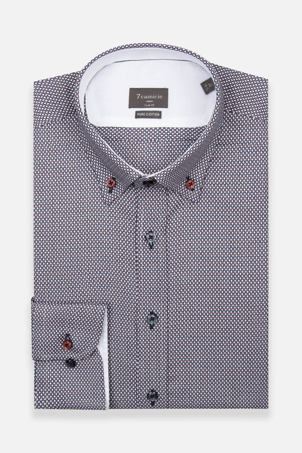 Camisa Hombre Sport Jacquard Azul Rojo