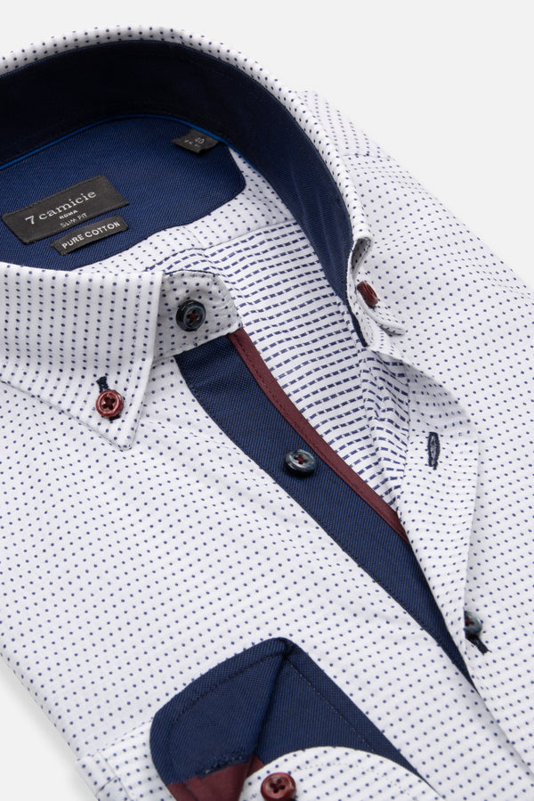 Camicia Uomo Sport Jacquard Bianco Blu