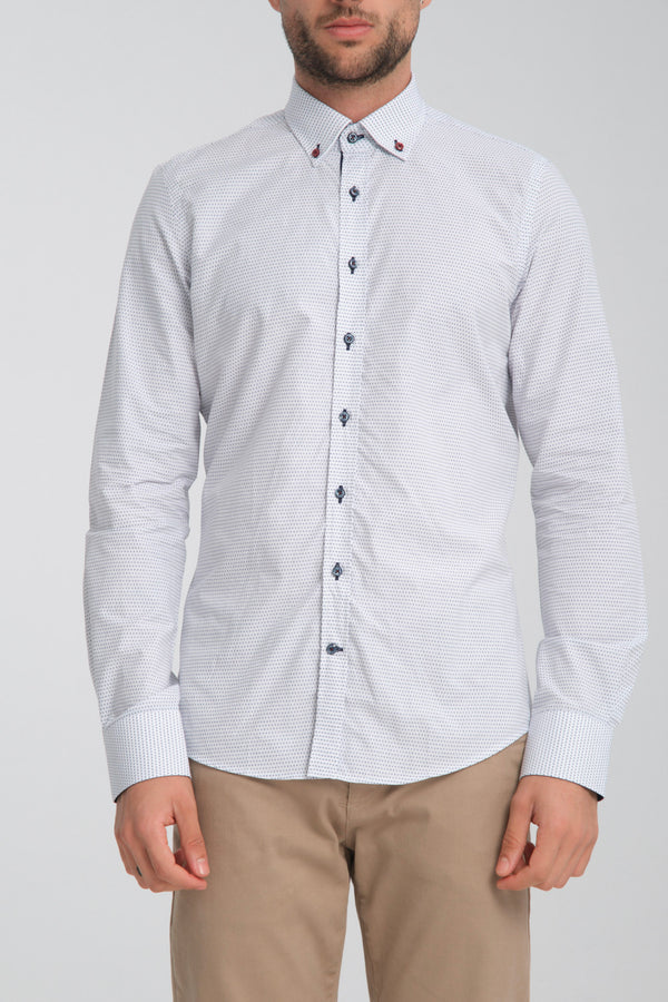 Camicia Uomo Sport Jacquard Bianco Blu