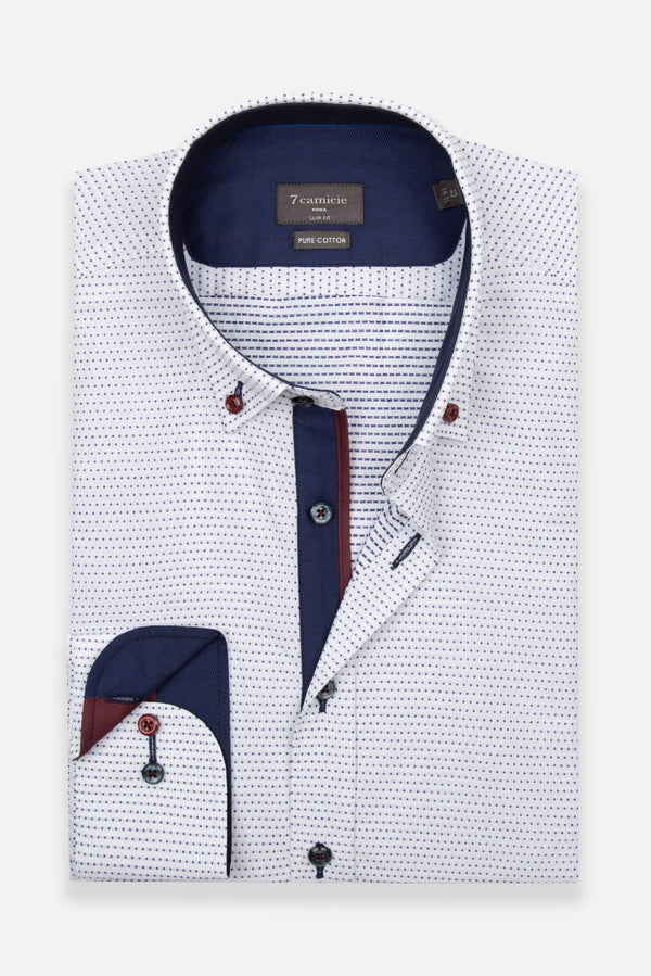 Camicia Uomo Sport Jacquard Bianco Blu