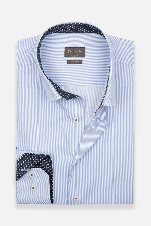 Camisa Hombre Sport Popelin Blanco Azul Claro Sin plancha