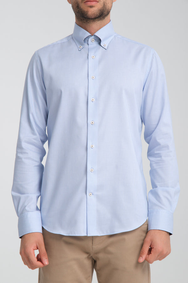 Camisa Hombre Sport Popelin Blanco Azul Claro Sin plancha