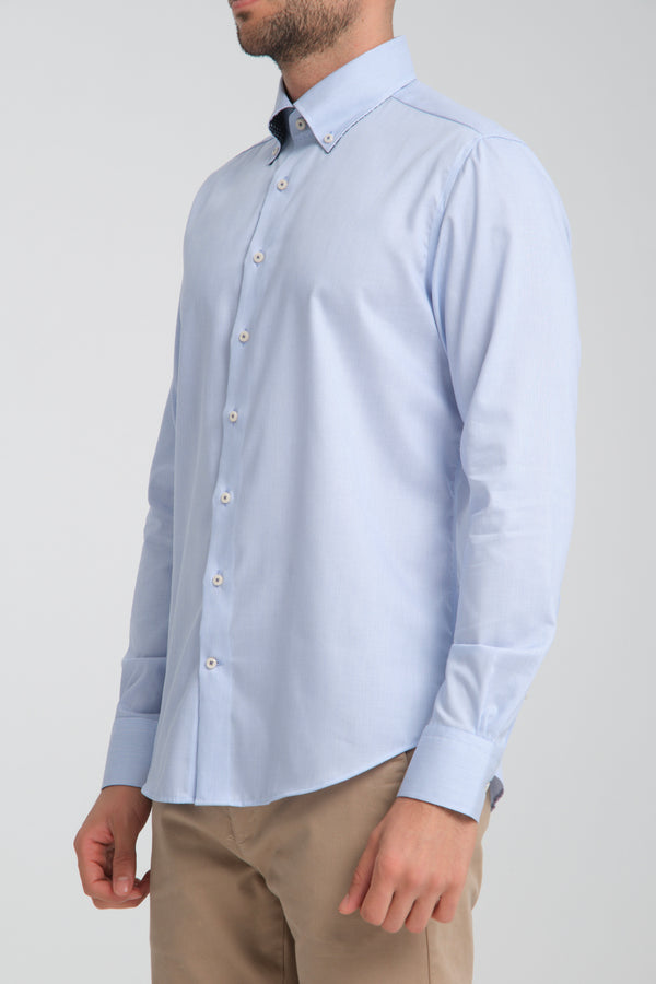 Camisa Hombre Sport Popelin Blanco Azul Claro Sin plancha