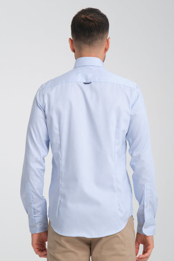 Chemise Homme Sport Popelin Blanc Bleu clair Sans repassage