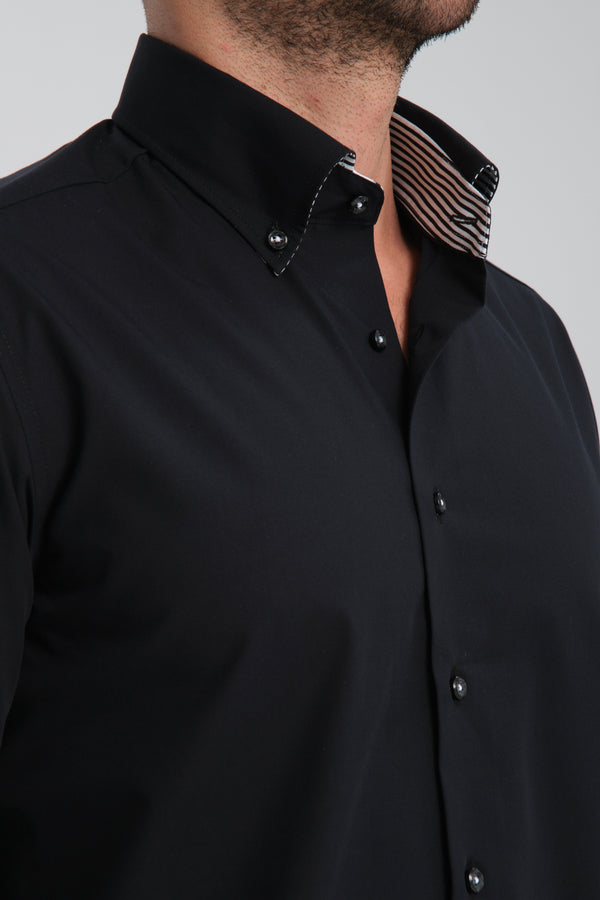 Camicia Uomo Sport Popelin Nero No Stiro