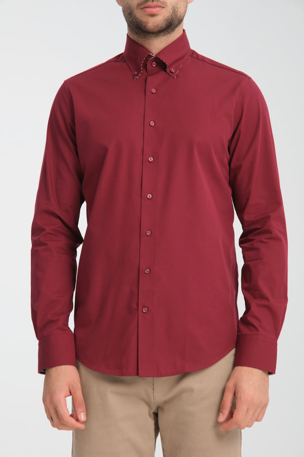 Camicia Uomo Sport Popelin Rosso No Stiro