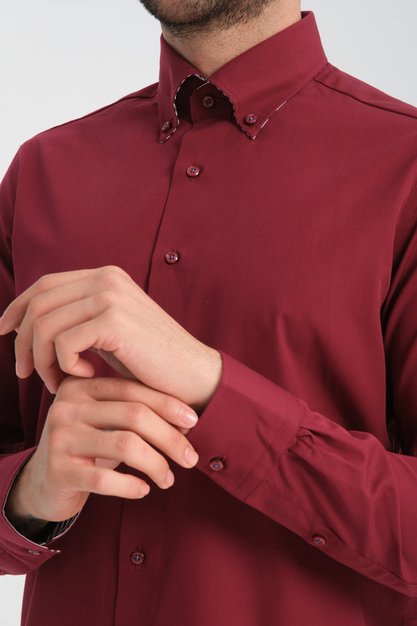 Camicia Uomo Sport Popelin Rosso No Stiro