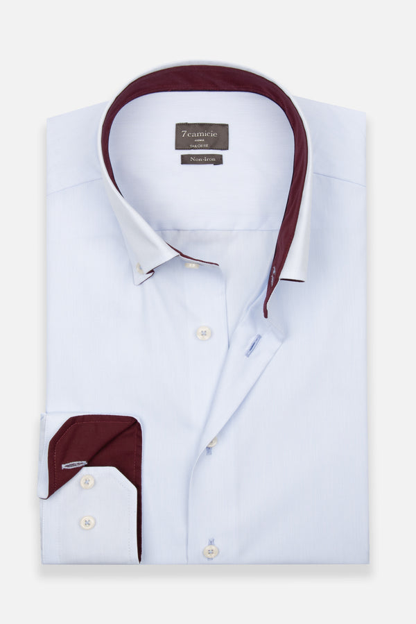 Camicia Uomo Sport Popelin Bianco Celeste No Stiro