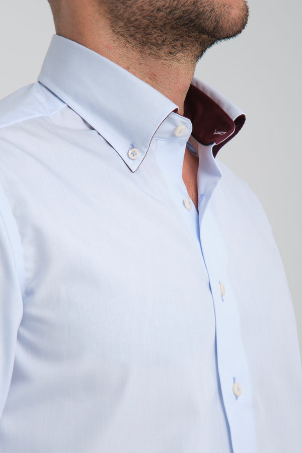 Camicia Uomo Sport Popelin Bianco Celeste No Stiro