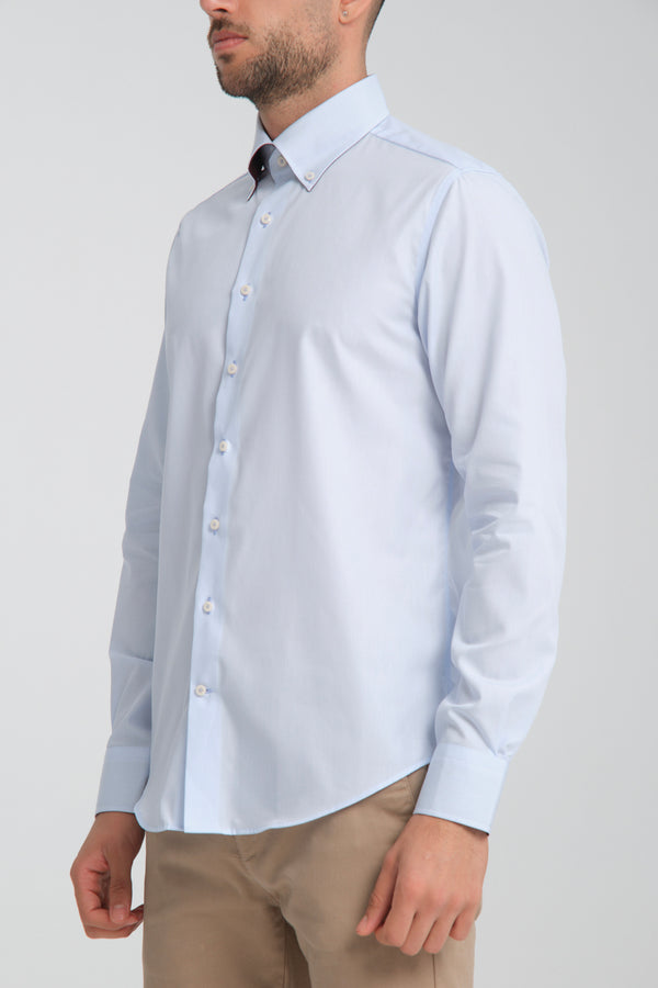 Chemise Homme Sport Popelin Blanc Bleu clair Sans repassage