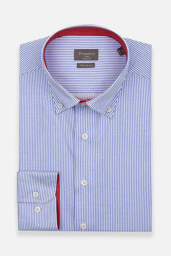 Camicia Uomo Sport Popelin Bianco Blu No Stiro