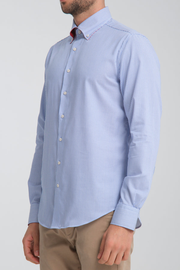 Sport Poplin Man Shirt White Blue Non Iron