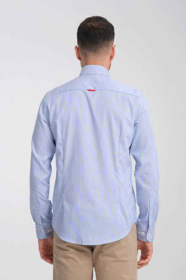 Camisa Hombre Sport Popelin Blanco Azul Sin plancha