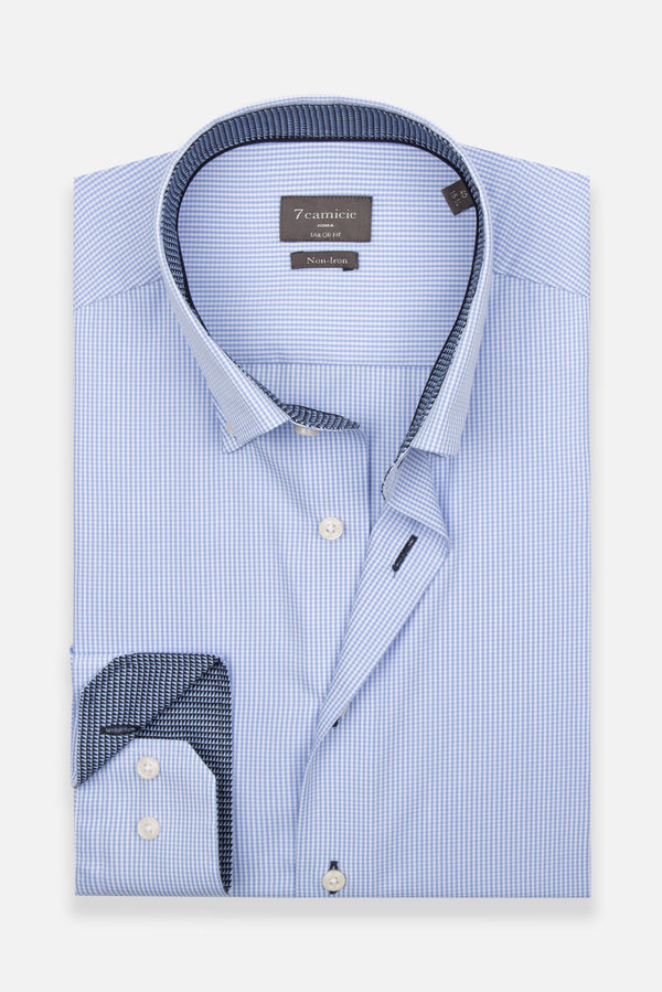 Camicia Uomo Sport Popelin Blu Bianco No Stiro