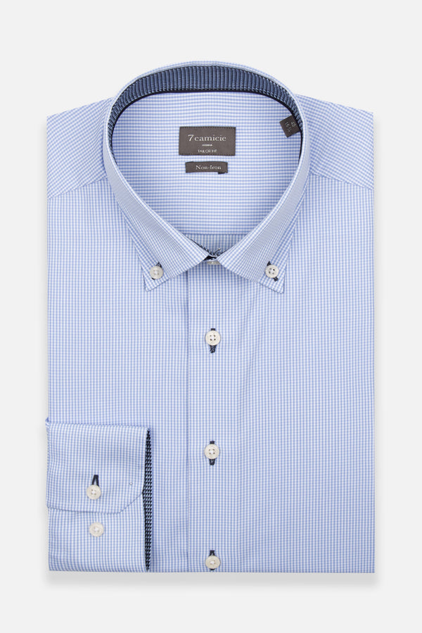 Camicia Uomo Sport Popelin Blu Bianco No Stiro