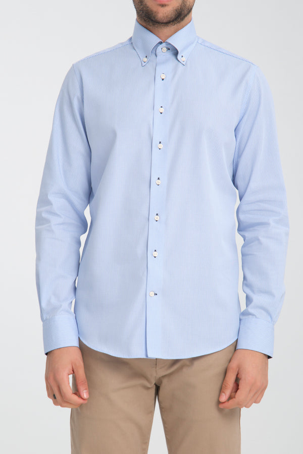 Camisa Hombre Sport Popelin Azul Blanco Sin plancha