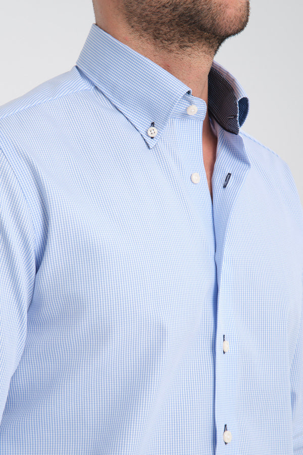 Camicia Uomo Sport Popelin Blu Bianco No Stiro