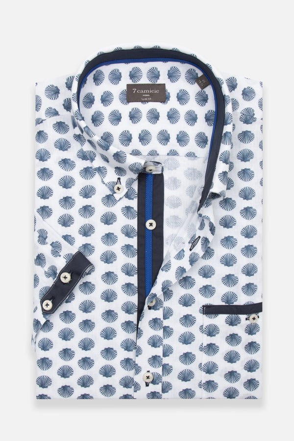 Iconic Linen Man Shirt Short Sleeve White Blue