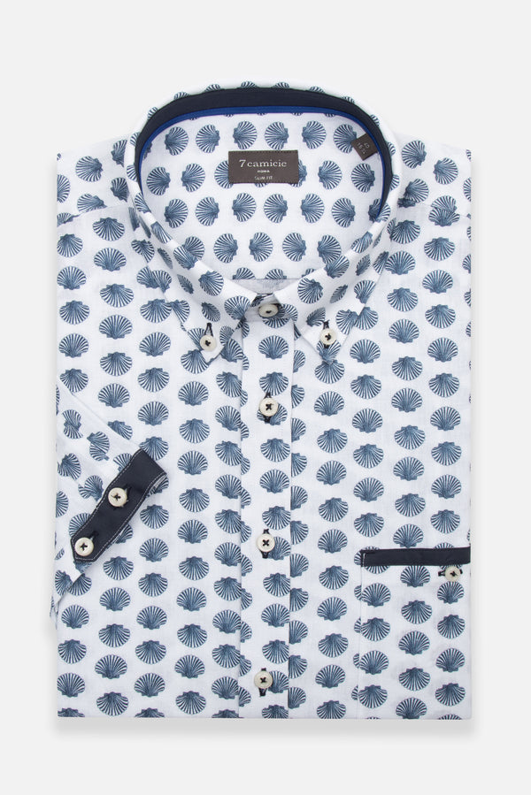 Iconic Linen Man Shirt Short Sleeve White Blue