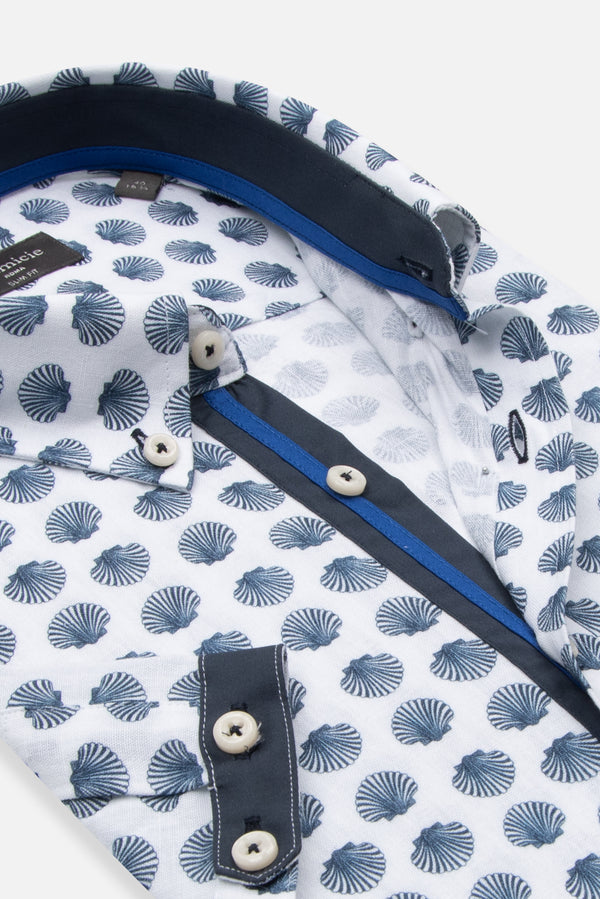 Iconic Linen Man Shirt Short Sleeve White Blue