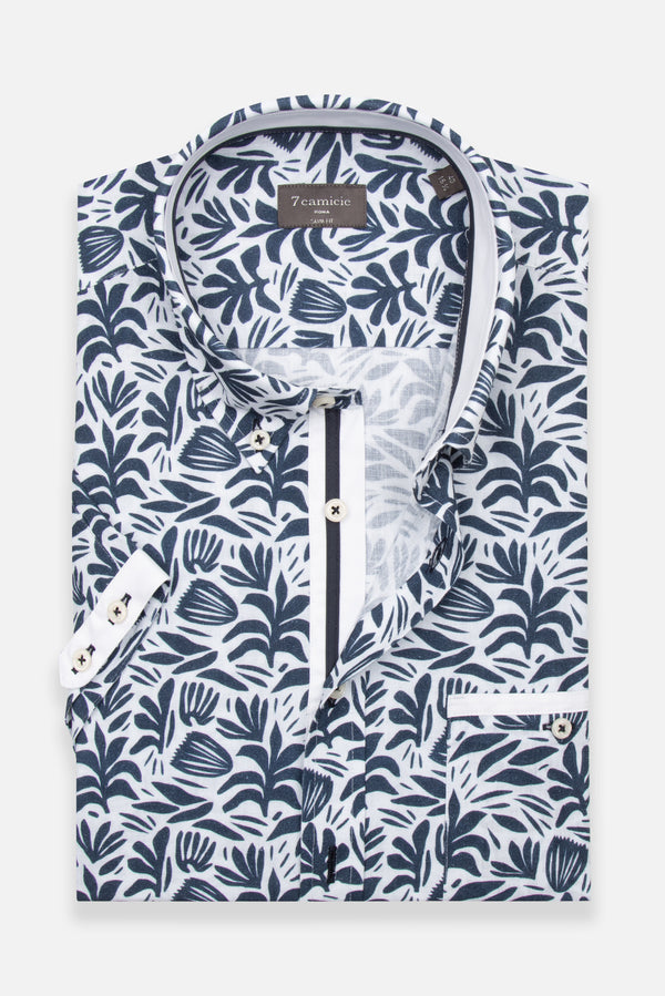 Iconic Linen Man Shirt Short Sleeve White Blue