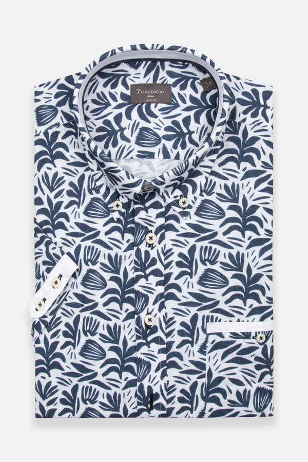 Iconic Linen Man Shirt Short Sleeve White Blue